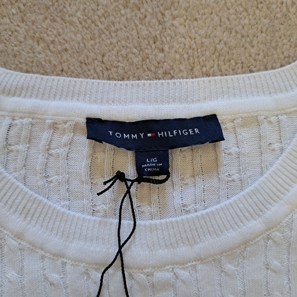 Tommy Hilfiger Sweater Women's Size Large White Cable Knit Short Sleeved NWT - Picture 6 of 12